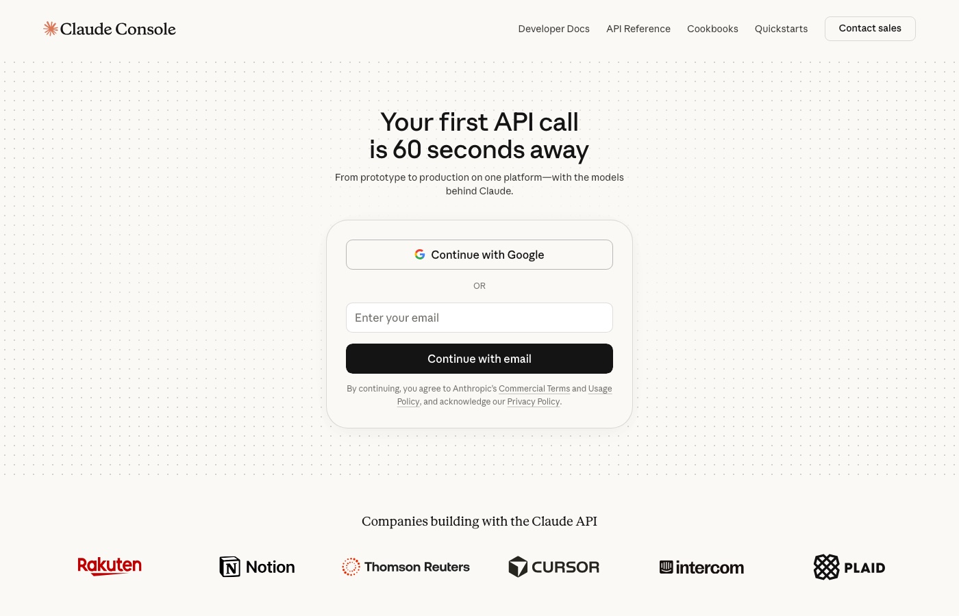 The Anthropic Console sign-in page