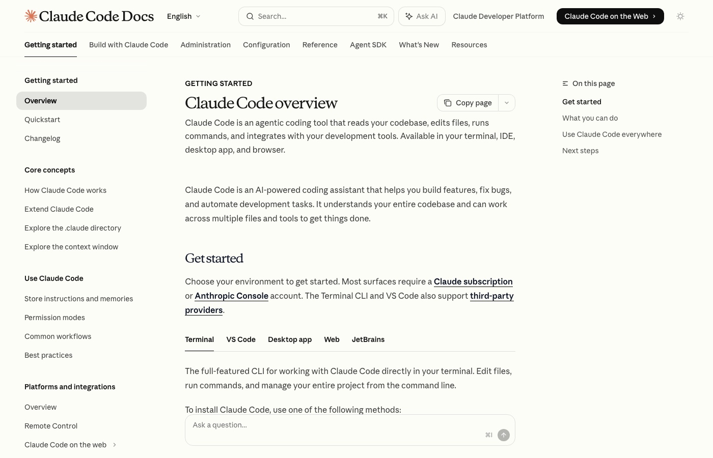 Claude Code overview page from the Anthropic docs